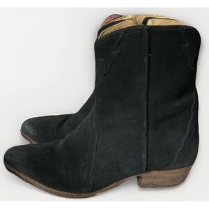 Free People New Frontier Western Boot Black Suede Stitching Sz EU 38/US 7-8